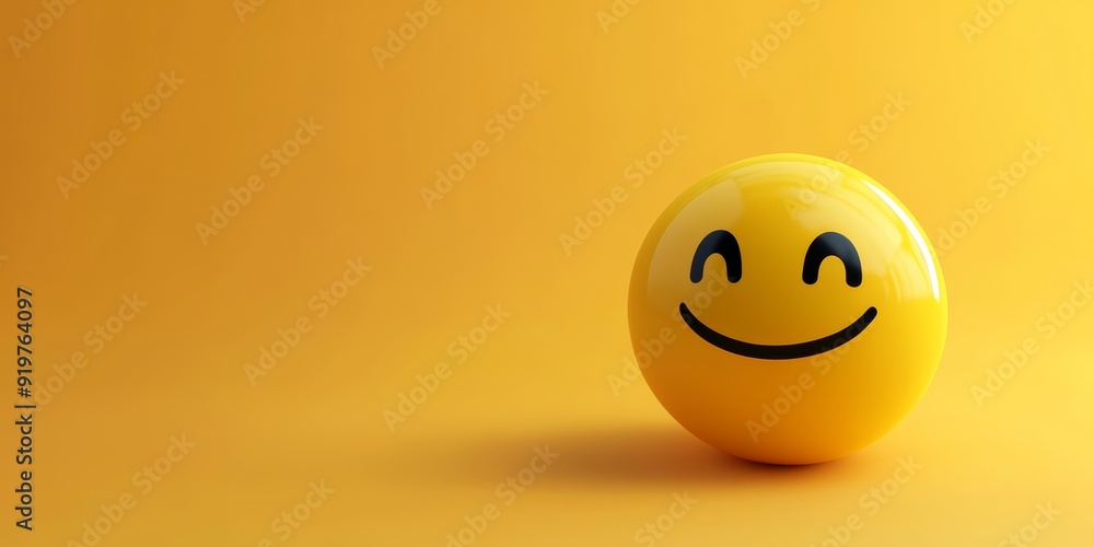 Fototapeta premium World Emoji Day Concept. 3d smiling emoticon or Smiley yellow ball emoji on yellow background. Funny emojis. World smile day emojis. World mental health day. World Laughter Day. Copy space for text 