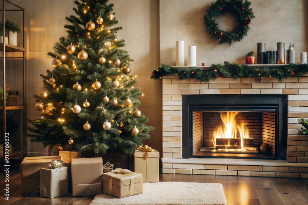 christmas tree in front of fireplace christmas tree in front of fireplace