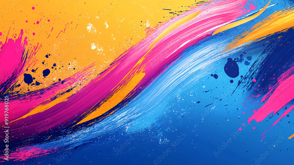 Vibrant Abstract Banner Design with Dynamic Brush Strokes and Color Splashes on Textured Background from Side Angle, Copy Space Included Vibrant Abstract Banner Design with Dynamic Brush Strokes and Color Splashes on Textured Background from Side Angle, Copy Space Included