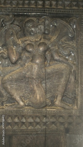 Wood Carvings of Embekka Devalaya (Embekka Temple), Udunuwara, Kandy, Sri Lanka. photo