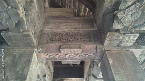 Wood Carvings of Embekka Devalaya (Embekka Temple), Udunuwara, Kandy, Sri Lanka. photo