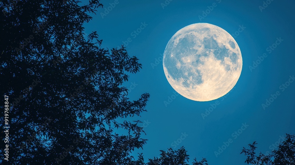 Full moon rising above the treetops Full moon rising above the treetops