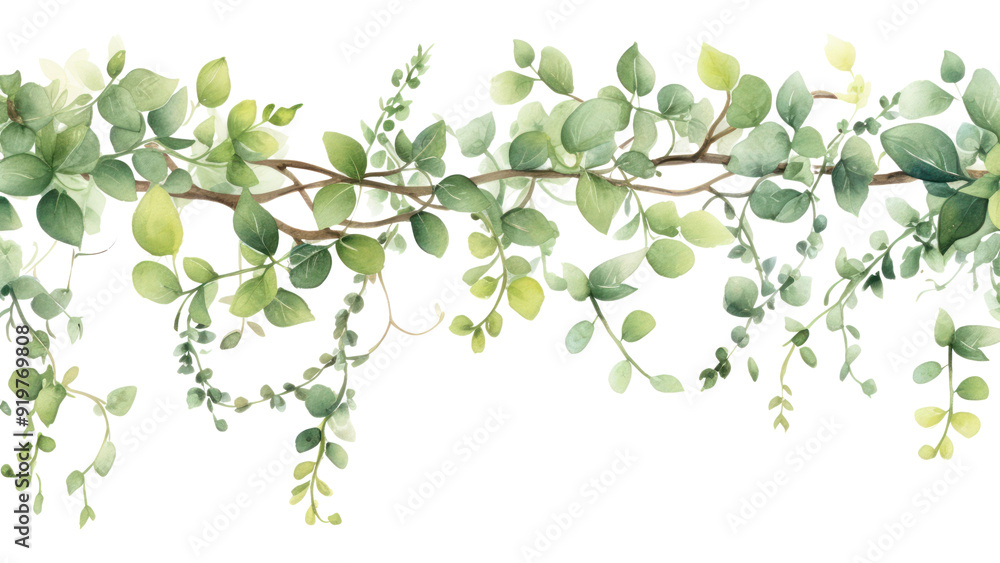 PNG Elegant watercolor leafy vine illustration PNG Elegant watercolor leafy vine illustration