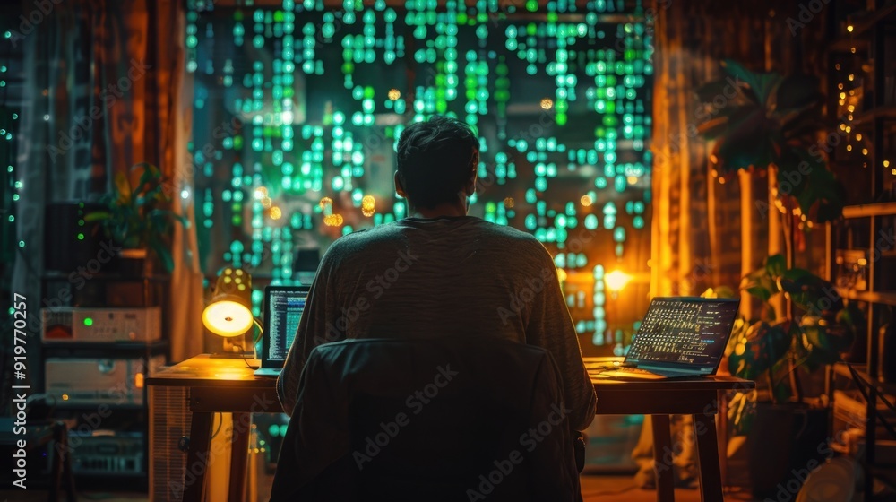 Cybersecurity Professional Working Late Cybersecurity Professional Working Late