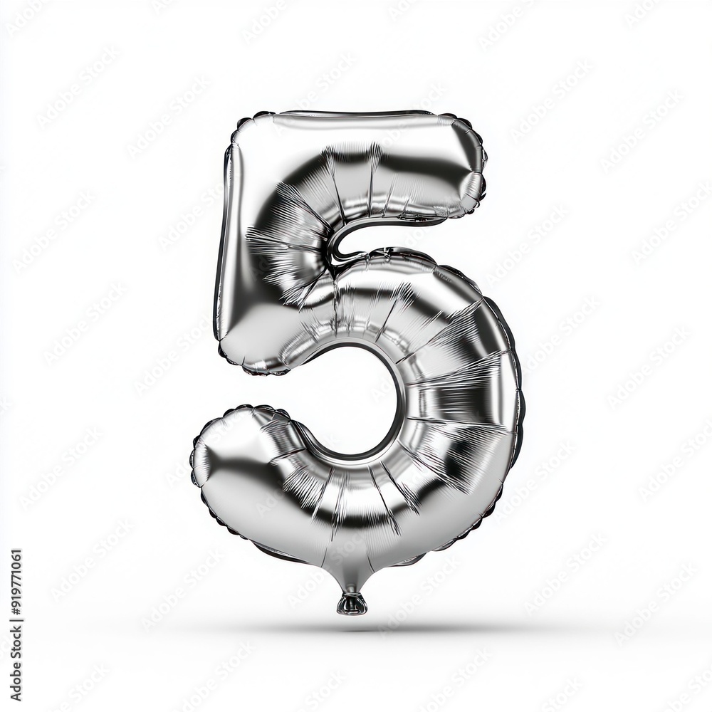 Silver Number 5 Balloon Isolated on White Background Silver Number 5 Balloon Isolated on White Background