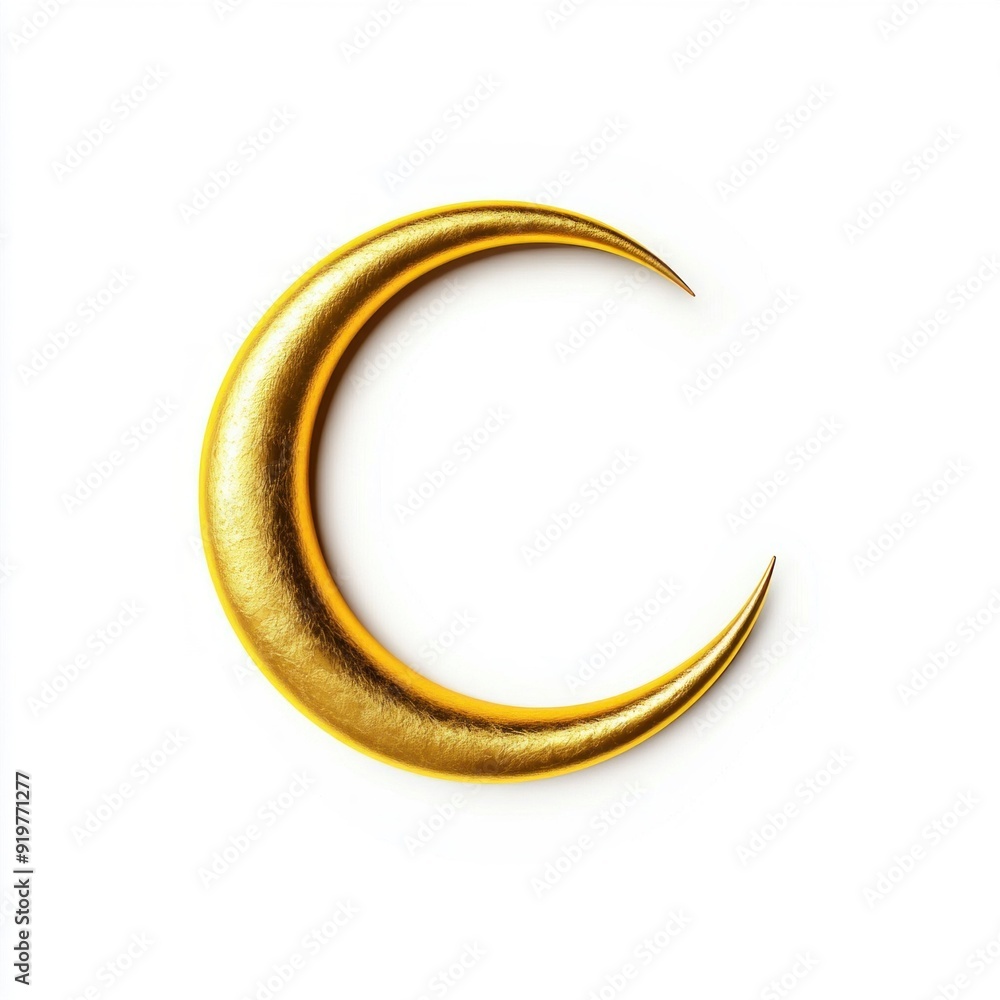 Golden Crescent Moon Isolated on White Background Golden Crescent Moon Isolated on White Background