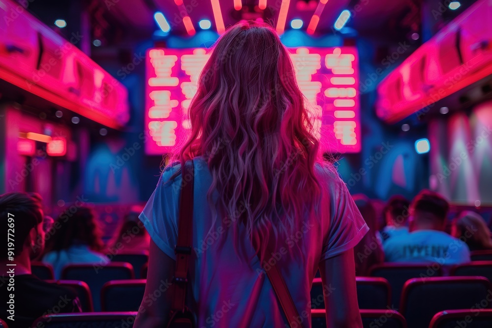 Entering the Enigmatic Theater Under Vibrant Neon Lights Entering the Enigmatic Theater Under Vibrant Neon Lights