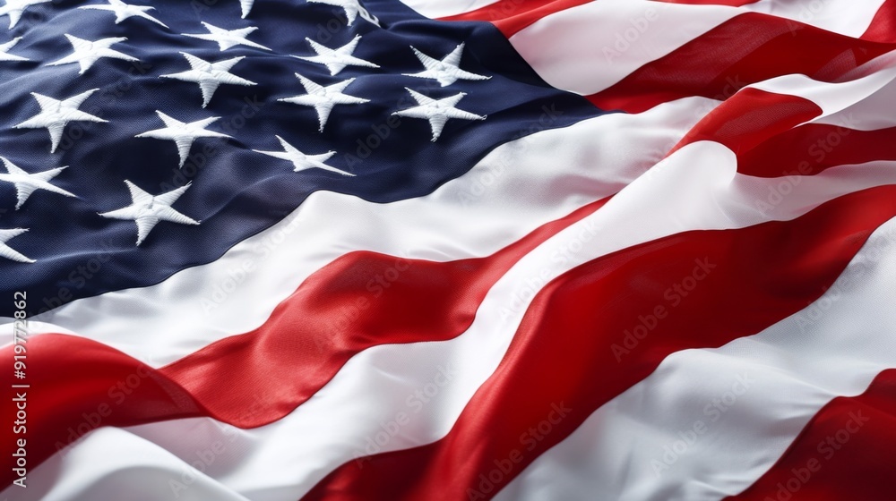 American flag, focusing on the details of the fabric and the stars and stripes American flag, focusing on the details of the fabric and the stars and stripes