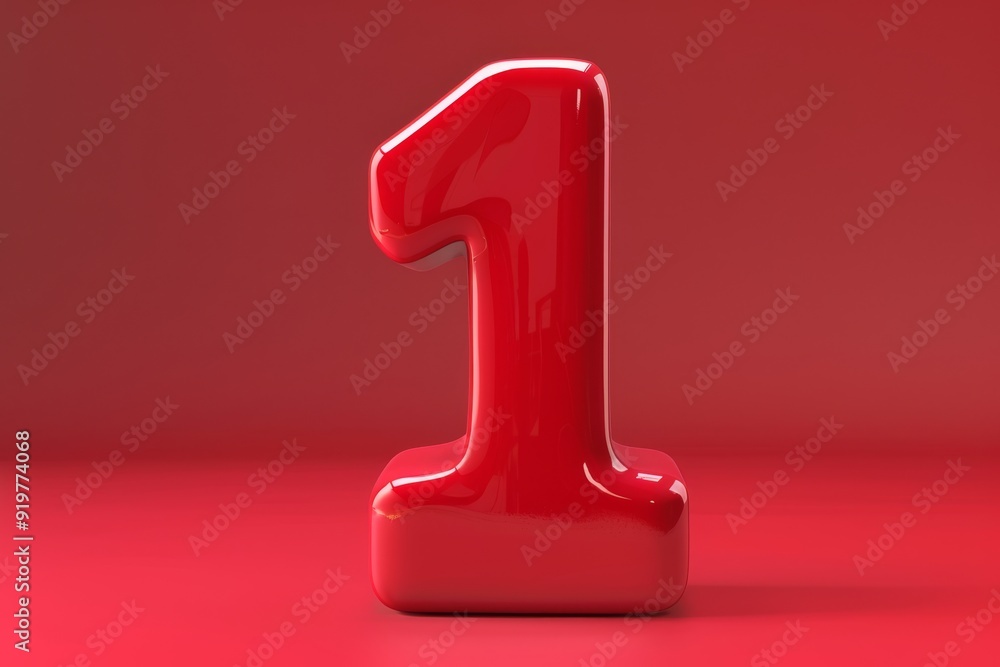 A visually striking threedimensional representation of the number one, finished in a glossy red hue, beautifully set against a smooth and vibrant red backdrop, conveying both boldness and simplicity A visually striking threedimensional representation of the number one, finished in a glossy red hue, beautifully set against a smooth and vibrant red backdrop, conveying both boldness and simplicity