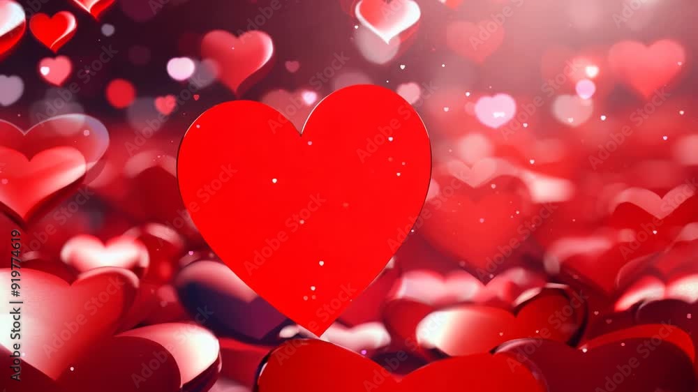 Love theme with heart shapes in red and white blurred bokeh effect on black background. Useful for Valentine's Day or romantic themes. Love theme with heart shapes in red and white blurred bokeh effect on black background. Useful for Valentine's Day or romantic themes.