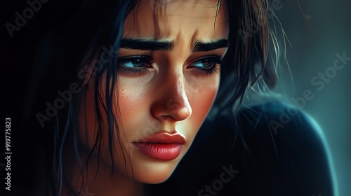 A contemplative young woman gazes thoughtfully out the window during a rainy day at home