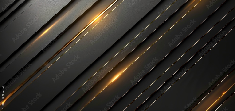 Abstract black and gold diagonal lines background with glowing light. Abstract black and gold diagonal lines background with glowing light.