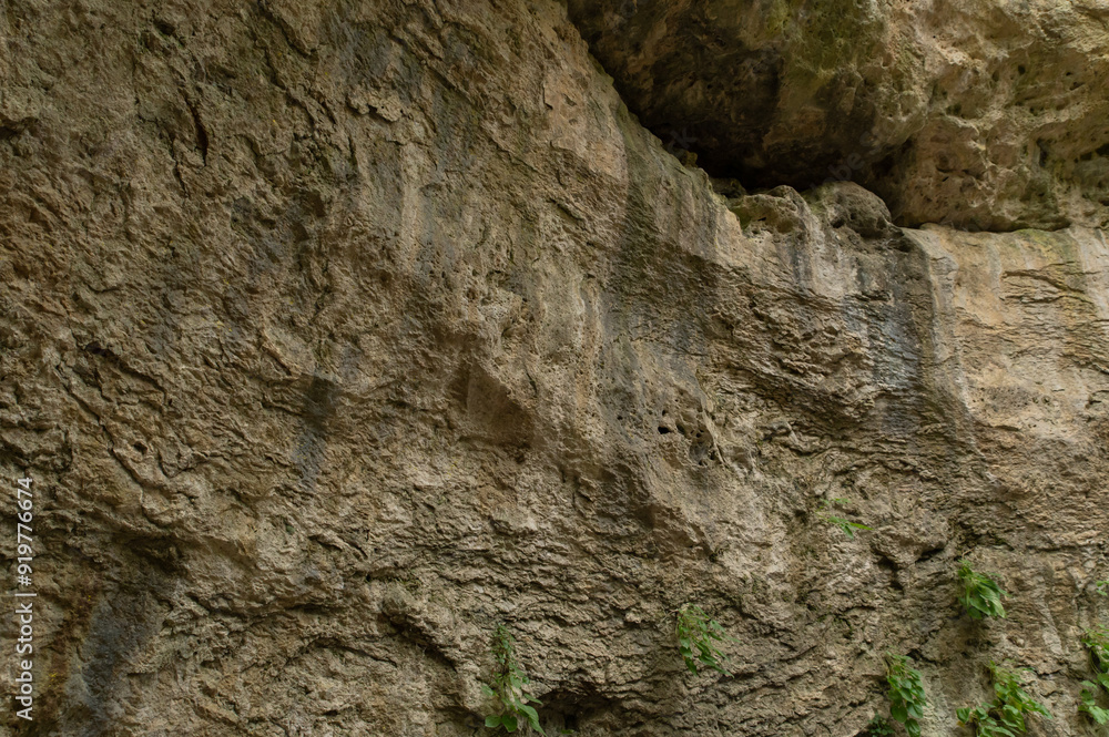 Steep mountain slopes in the gorge, covered with green moss Steep mountain slopes in the gorge, covered with green moss
