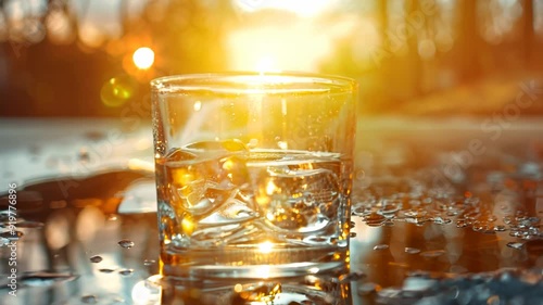 Wallpaper Mural An ice cubes-filled glass of whiskey glistening in the light during a summer evening rain shower. Emotion of calm and relaxation Torontodigital.ca