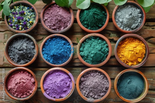 Pigment: Set of Natural Dye Powders from Herbs for Colouring, Vibrant Colors in Small Bowls