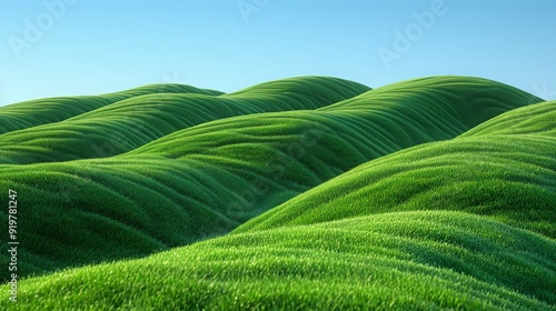 3D rendering of infinity environment concept. infinite earth land with green grass. Earth land with green grass on small green planet and blue sky background. ai generated
