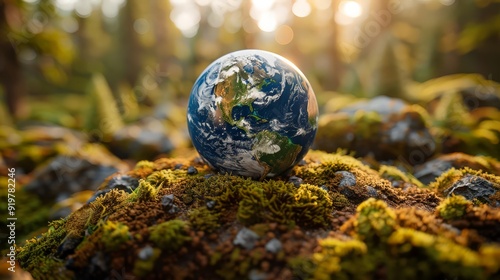 3D rendering of infinity environment concept. infinite earth land with green grass. Earth land with green grass on small green planet and blue sky background. ai generated