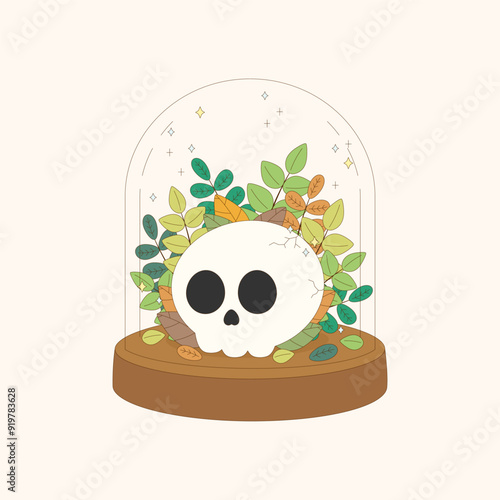 skull halloween glass cloche