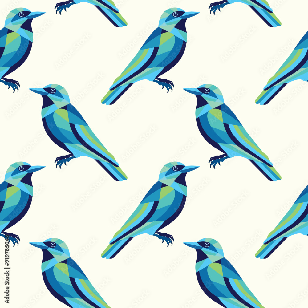 Abstract geometric vector illustration of a blue birds, seamless pattern Abstract geometric vector illustration of a blue birds, seamless pattern
