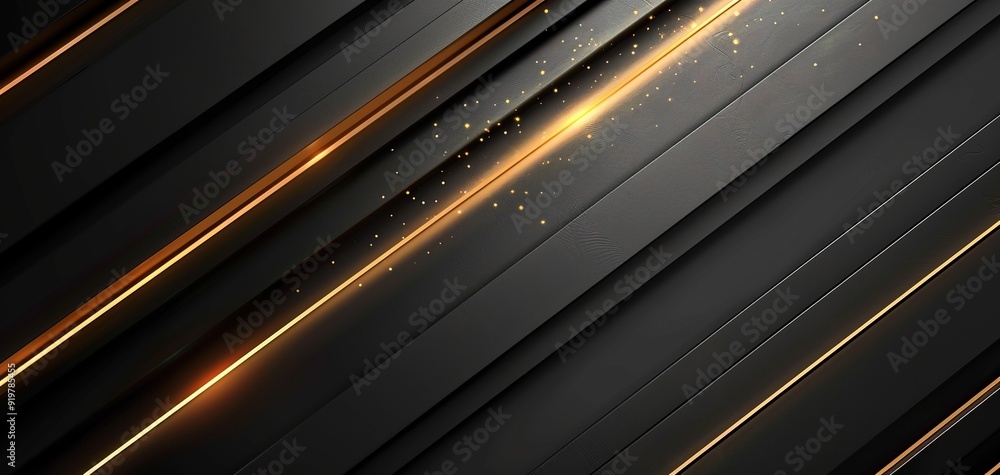 Abstract black and gold diagonal lines with glowing lights. Abstract black and gold diagonal lines with glowing lights.