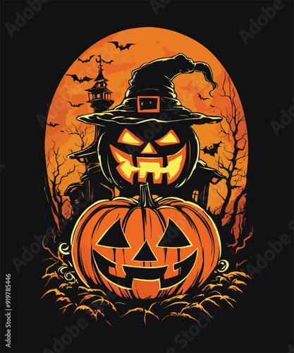 Halloween T-shirt design costume template. Happy Halloween scary trendy vector t-shirt design. 