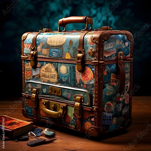 Vintage Suitcase with Travel Stickers photo