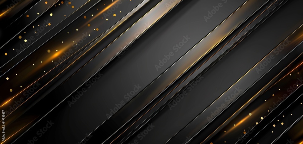 Abstract black and gold diagonal lines with glowing lights. Abstract black and gold diagonal lines with glowing lights.