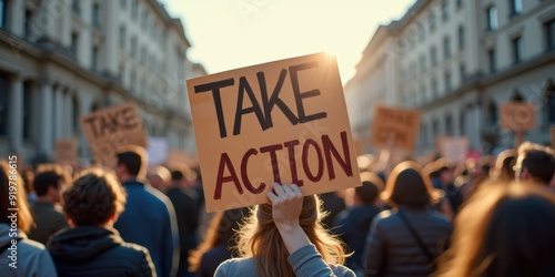 Take Action: A Crowd of Protesters Holding Signs in Urban Setting