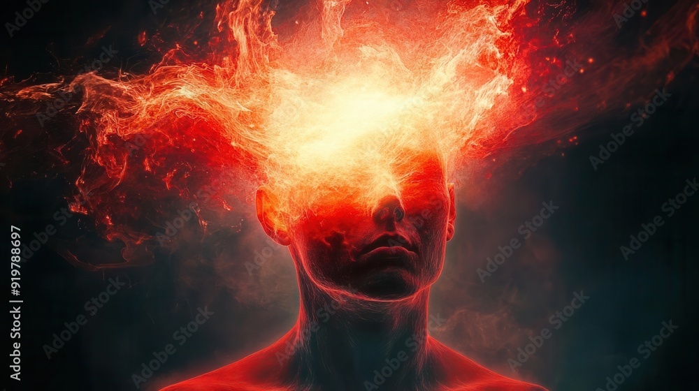 Ethereal figure with a glowing red, pulsing aura surrounding their head Ethereal figure with a glowing red, pulsing aura surrounding their head
