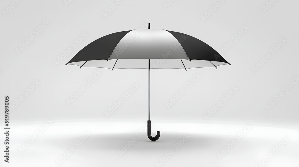 3d render of simple black and white umbrella icon on light grey background, 3d render of simple black and white umbrella icon on light grey background,