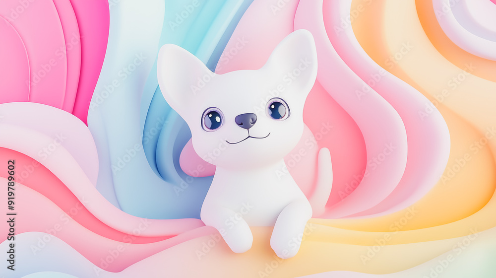 Fototapeta premium Abstract white background with pastel colorful 3D abstract background overlap layer on dark space with puppy decoration. Modern graphic design element motion style concept for banner, flyer, card