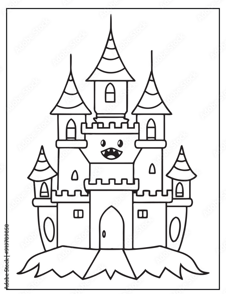 Obraz premium a cute cartoon castle with a smiling face on the front tower