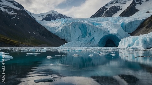 The majestic presence of a glacier looms over a remote lake its icy waters boasting miraculous healing properties.