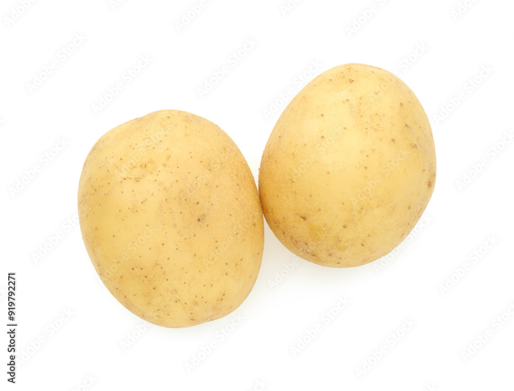 Young fresh potatoes isolated on white, top view Young fresh potatoes isolated on white, top view