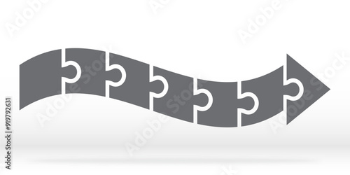 Simple icon puzzle in gray.  Simple icon puzzle of the seven elements on white background. Arrow puzzle with shadow. Vector illustration EPS10.