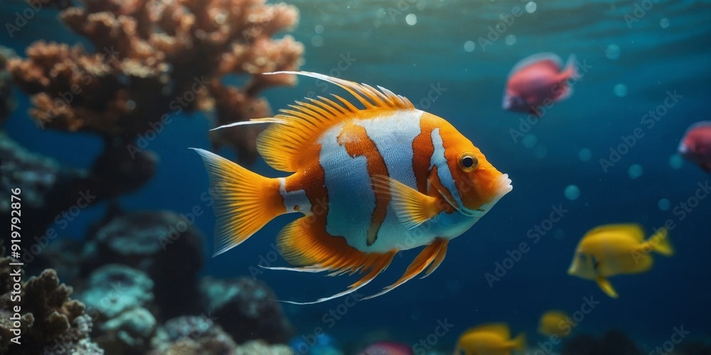 Fototapeta premium Marine exotic bright colored fish background.