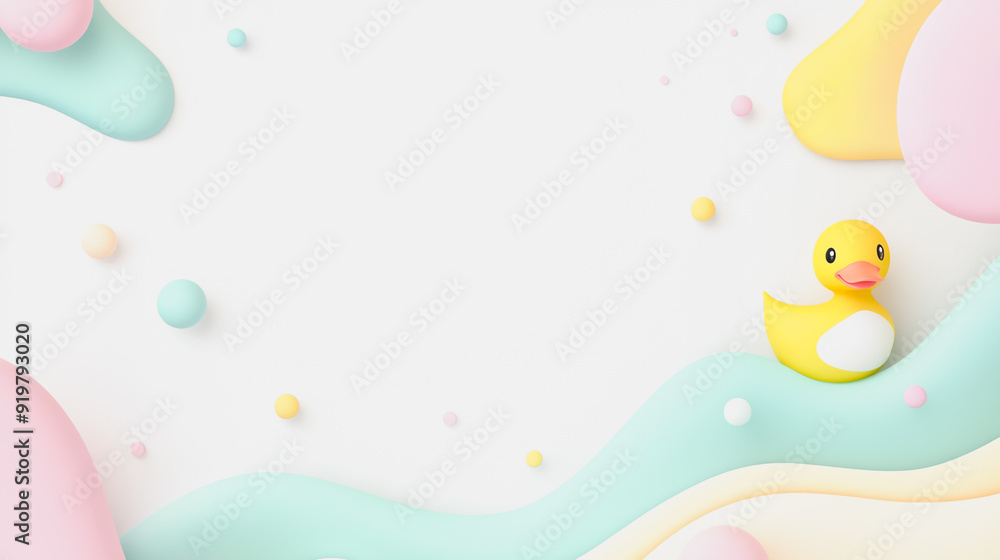 Fototapeta premium Abstract white background with pastel colorful 3D abstract background overlap layer on dark space with duck decoration. Modern graphic design element motion style concept for banner, flyer, card, br