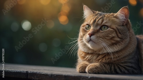 Fat cat on a colored background Copy space.