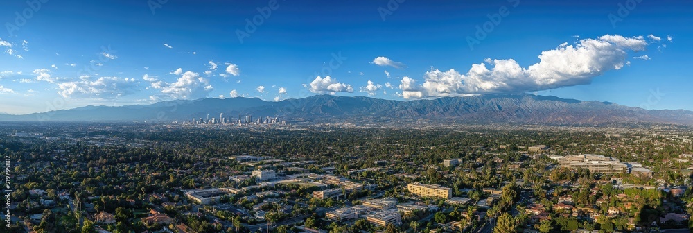 Obraz premium Arcadia California Aerial View: San Gabriel Mountains under Blue Skies