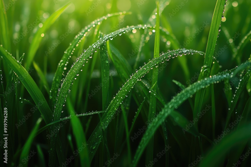 Dewy Grass. Refreshing Green Meadow in Morning Light Dewy Grass. Refreshing Green Meadow in Morning Light