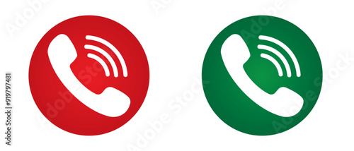 Phone call icon.  Accept and reject Phone call buttons,  Green, red buttons vector, icon set. Symbol of incoming and outgoing buttons. Calling Phone Answer Decline Button set,  Vector Illustration.