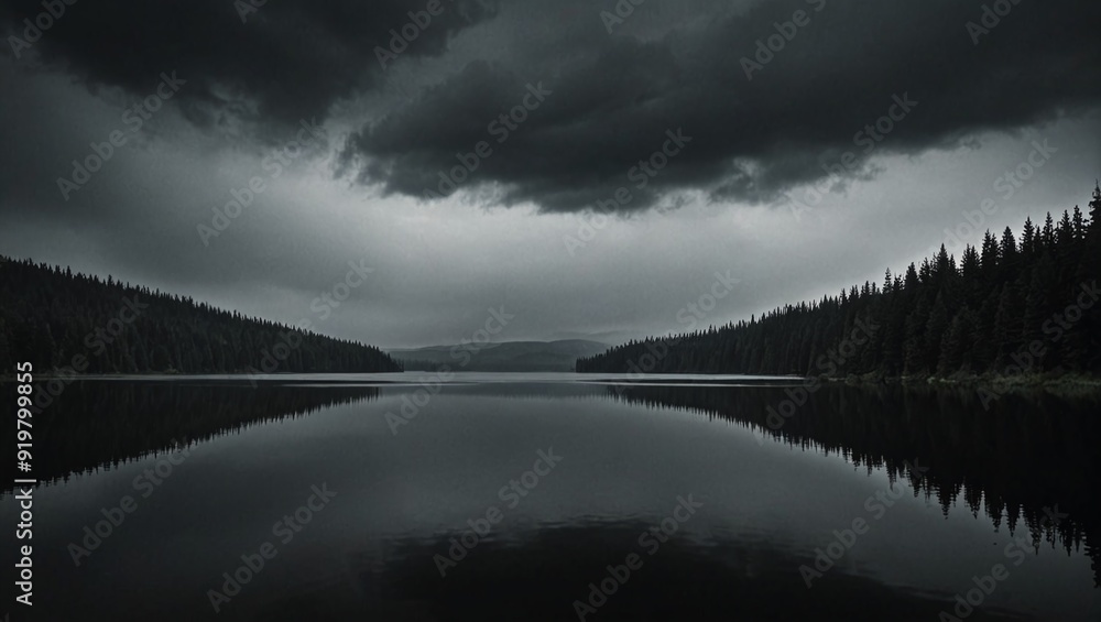 Fototapeta premium Tranquil Waters Moody Lake Reflection