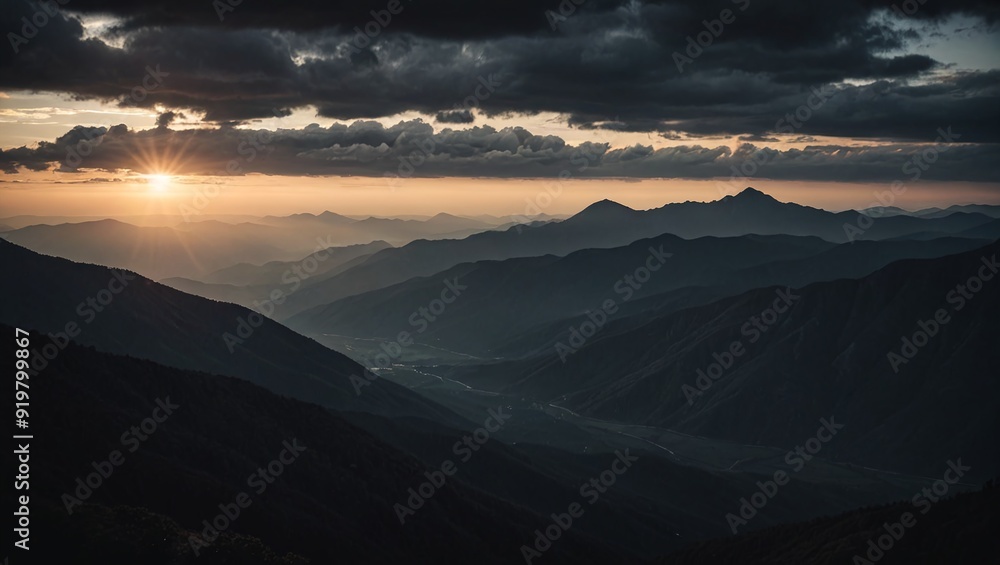 Fototapeta premium Majestic Sunrise Peaks Dark Moody Mountain Landscape