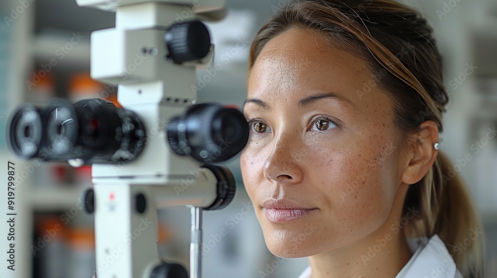 Woman Looking Through a Microscope Woman Looking Through a Microscope