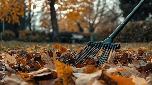 Yard Clean Up: Raking Autumn Leaves for Disposal in Fall Season