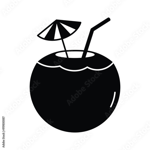 Tropical coconut drink icon, summer, beach, vacation vector illustration