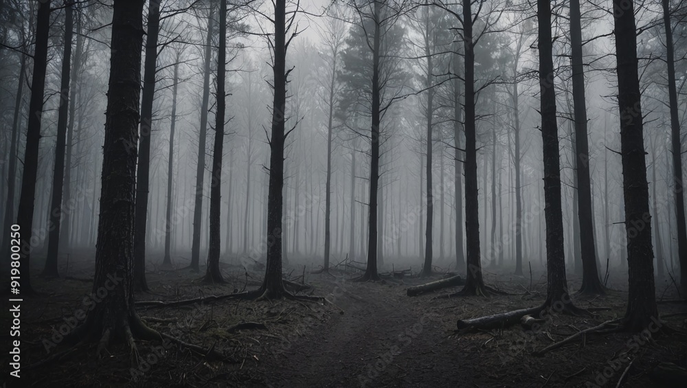 Obraz premium Misty Twilight Enchanted Forest Landscape