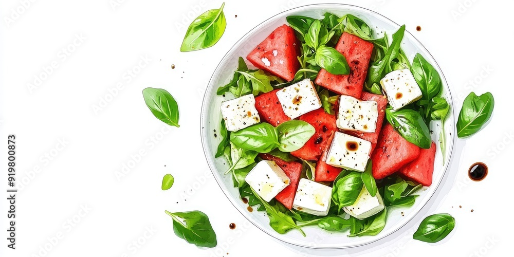 Caprese Arugula Salad with Basil Leaves and Balsamic Dressing in White Bowl Caprese Arugula Salad with Basil Leaves and Balsamic Dressing in White Bowl