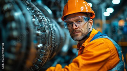 Engineer in Safety Gear Evaluating Heavy Duty Industrial Machinery in Factory Setting During Daytime for Safety and Maintenance