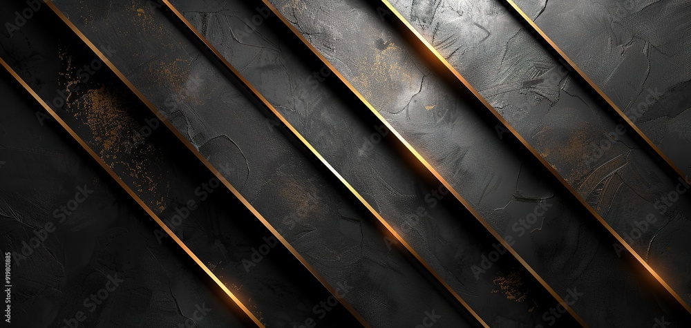 Abstract black and gold diagonal stripes on a textured background. Abstract black and gold diagonal stripes on a textured background.